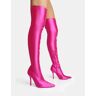 Public Desire US INSTINCT PINK LYCRA POINTED TOE STILETTO THIGH HIGH BOOTS - female -  pink - Size: US 6 / UK 4 / EU 37