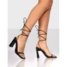 Public Desire US Cleo Black Pu Square Toe Strappy Lace Up Block Heels - female - US 6 / UK 4 / EU 37 - Size: 7774669111427