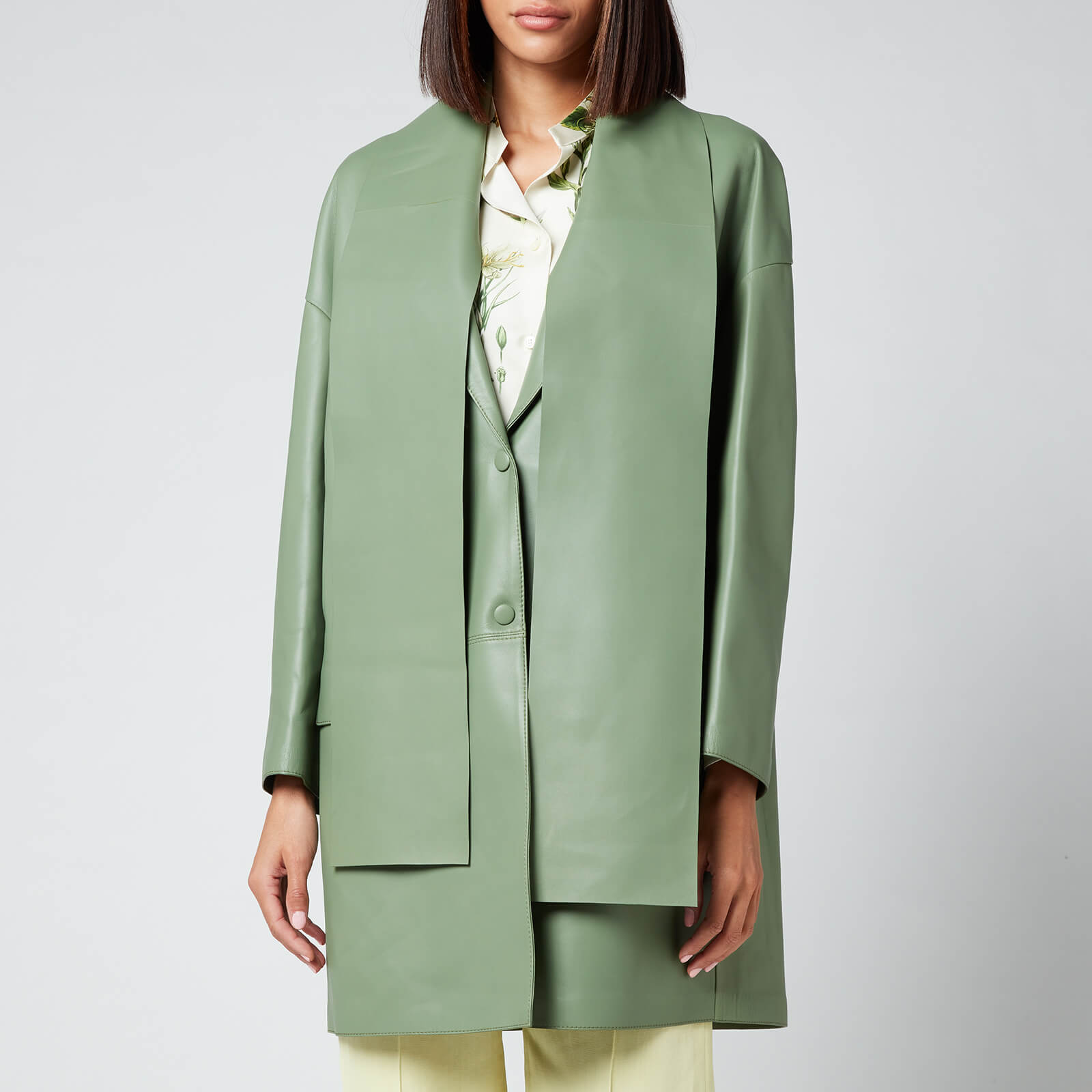 Salvatore Ferragamo Women's Long Leather Coat - Hedren Green - IT 36