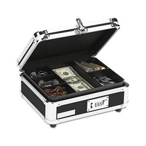 Vaultz Plastic & Steel Cash Box w/Tumbler Lock, Black & Chrome