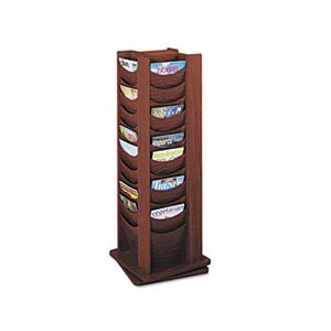 Safco Rotary Display, 48 Compartments, 17-3/4w x 17-3/4d x 49-1/2h, Mahogany