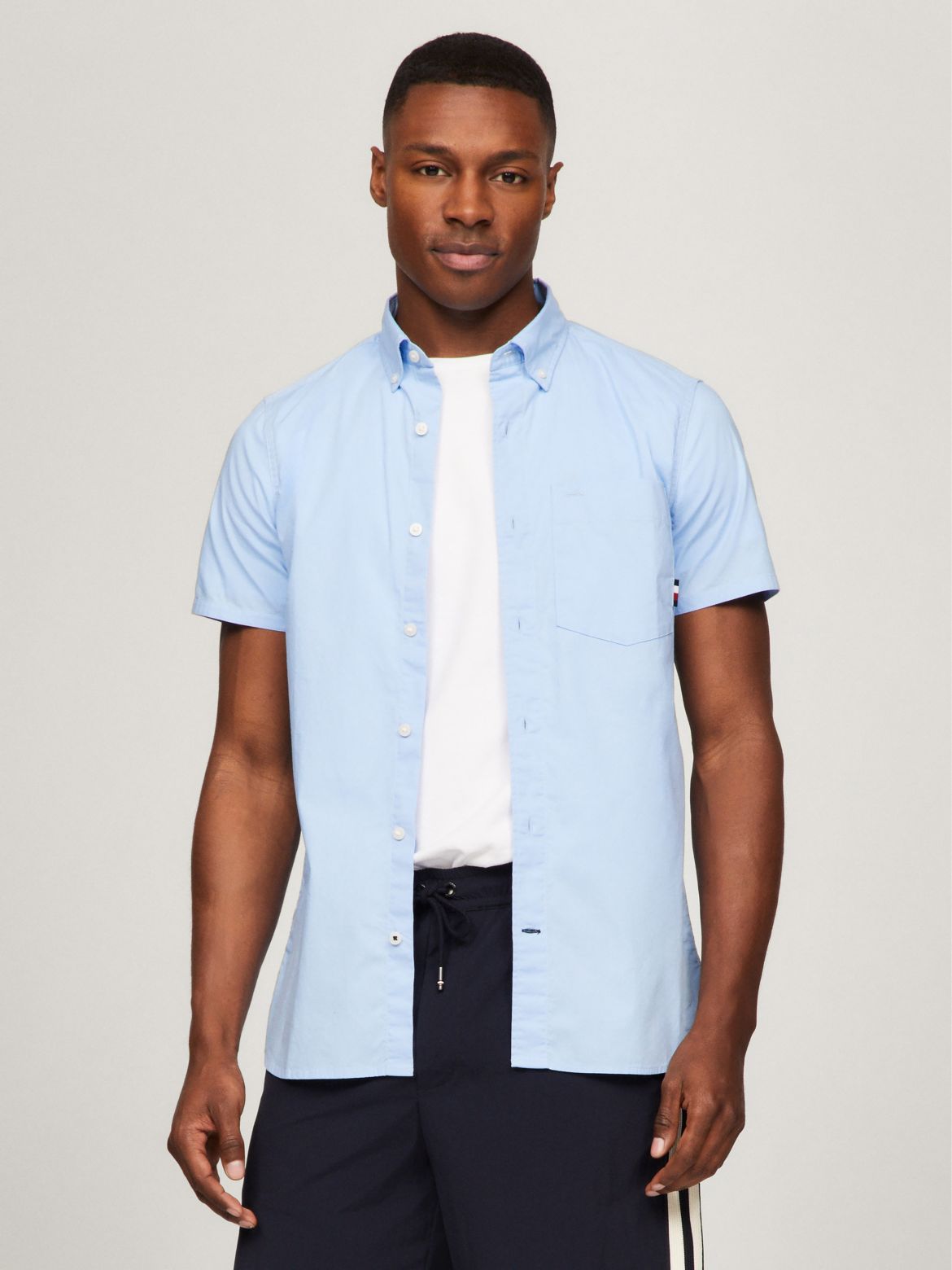 Tommy Hilfiger Men's Slim Fit Short-Sleeve Poplin Shirt - Blue - M