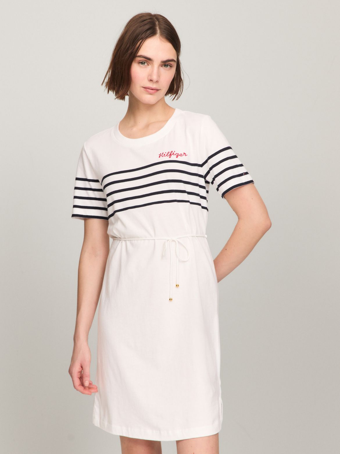 Tommy Hilfiger Women's Hilfiger Stripe Logo T-Shirt Dress - White - XXS