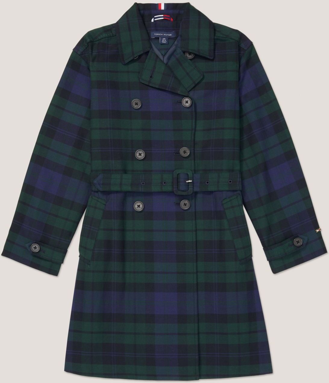 Tommy Hilfiger Girls' Kids' Relaxed Fit Tartan Trench Coat - Blue - XXS