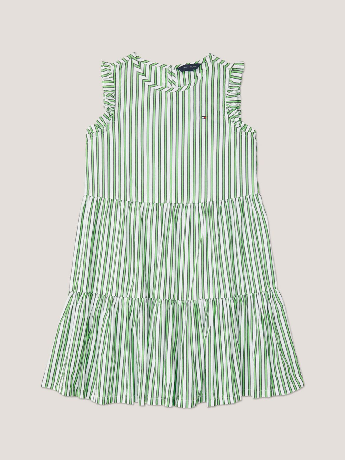 Tommy Hilfiger Girls' Kids' Stripe Cotton Ruffle Dress - Green - 10