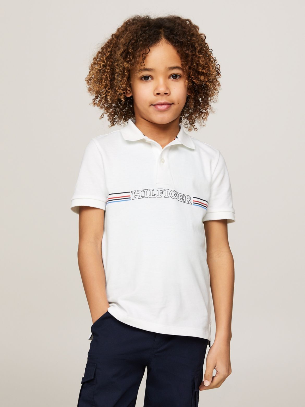 Tommy Hilfiger Boys' Kids' Track Stripe Pique Polo - White - 16