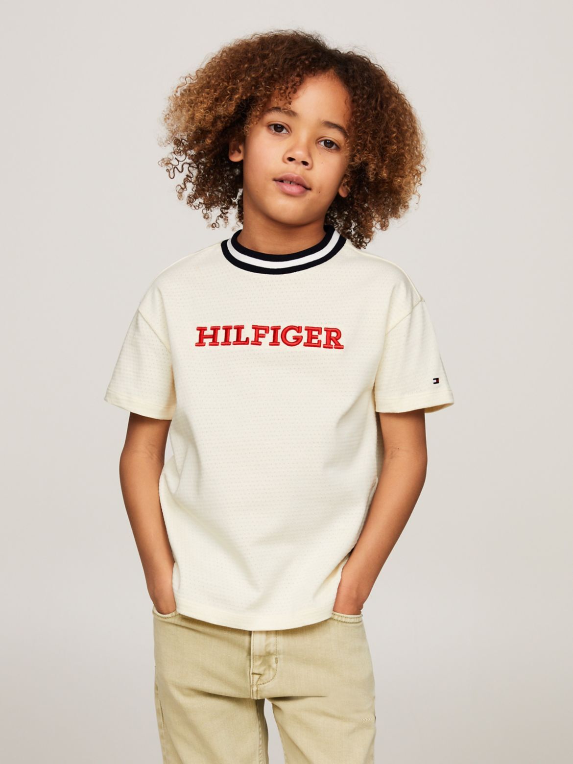 Tommy Hilfiger Boys' Kids' Embroidered Logo Sport T-Shirt - Beige - 16