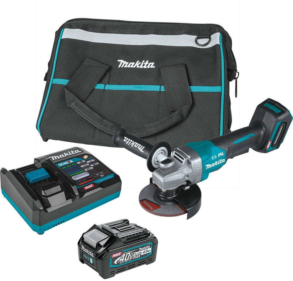 Makita GAG03M1 40V Max Lithium-Ion XGT Brushless Cordless 4-1/2” / 5" Paddle Switch Angle Grinder Kit with Electric Brake 4.0 Ah