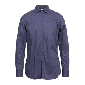 Aglini Man Shirt Navy blue Size 15 ¾ Cotton  - Navy blue - Size: 15 ¾ - male