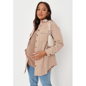 Missguided Tan Houndstooth Maternity Shacket  - Tan - Size: US 10