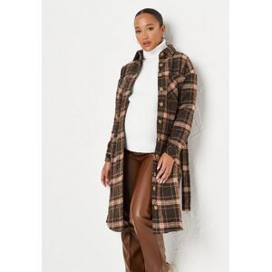 Missguided Tan Plaid Belted Maternity Longline Shacket  - Tan - Size: US 4