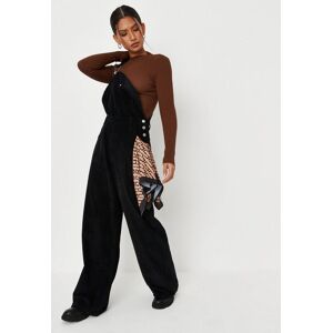 Missguided Tall Black Cord Boyfriend Dungarees  - Black - Size: US 6