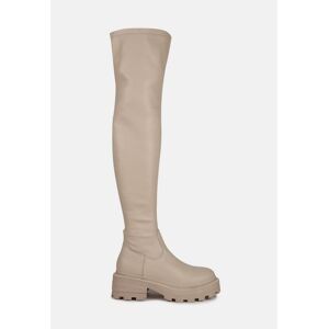 Missguided Cream Faux Leather Jagged Sole Heel Over The Knee Boots  - Cream - Size: 9