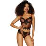 Dreamgirl Lingerie Dreamgirl Black and Red Mesh and Eyelash Lace Flocked Heart Longline Bra Set