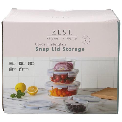 Zest Kitchen + Home 8 Pc  Round Leak Proof Snap Lid Storage Container Set -CLEAR