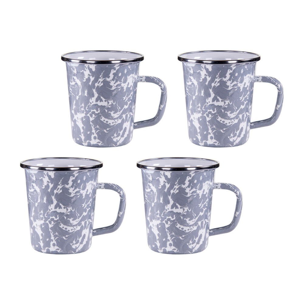Photos - Mug / Cup Golden Rabbit Enamelware 16oz Latte Mugs , Grey Swirl gy66s4(Set of 3)