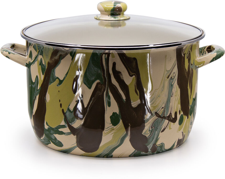 Golden Rabbit Enamelware Camouflage 18-Quart Stock Pot with Glass Lid