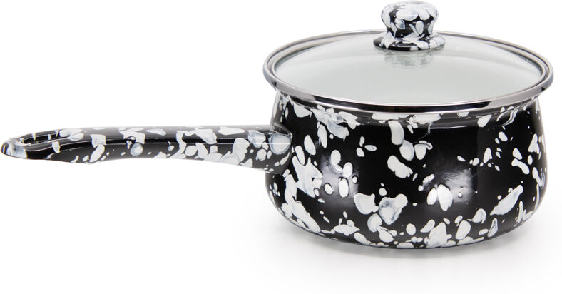 Golden Rabbit Enamelware 5cup Sauce Pan, Black Swirl