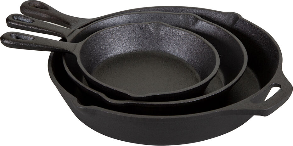 Stansport Pre-Seasoned Cast Iron Frying Pans, 3-Piece Set