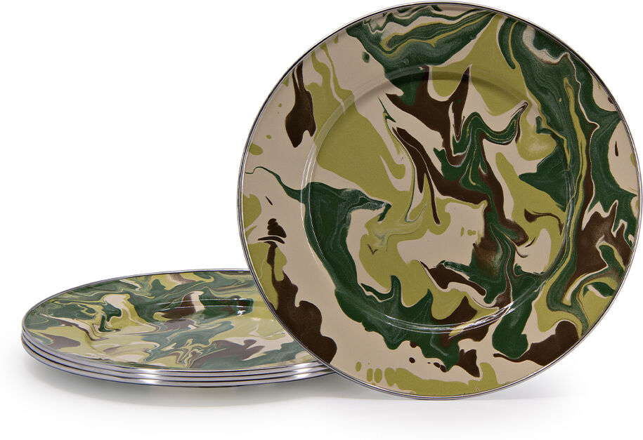 Golden Rabbit Enamelware Set of 4 Camouflage Dinner Plates