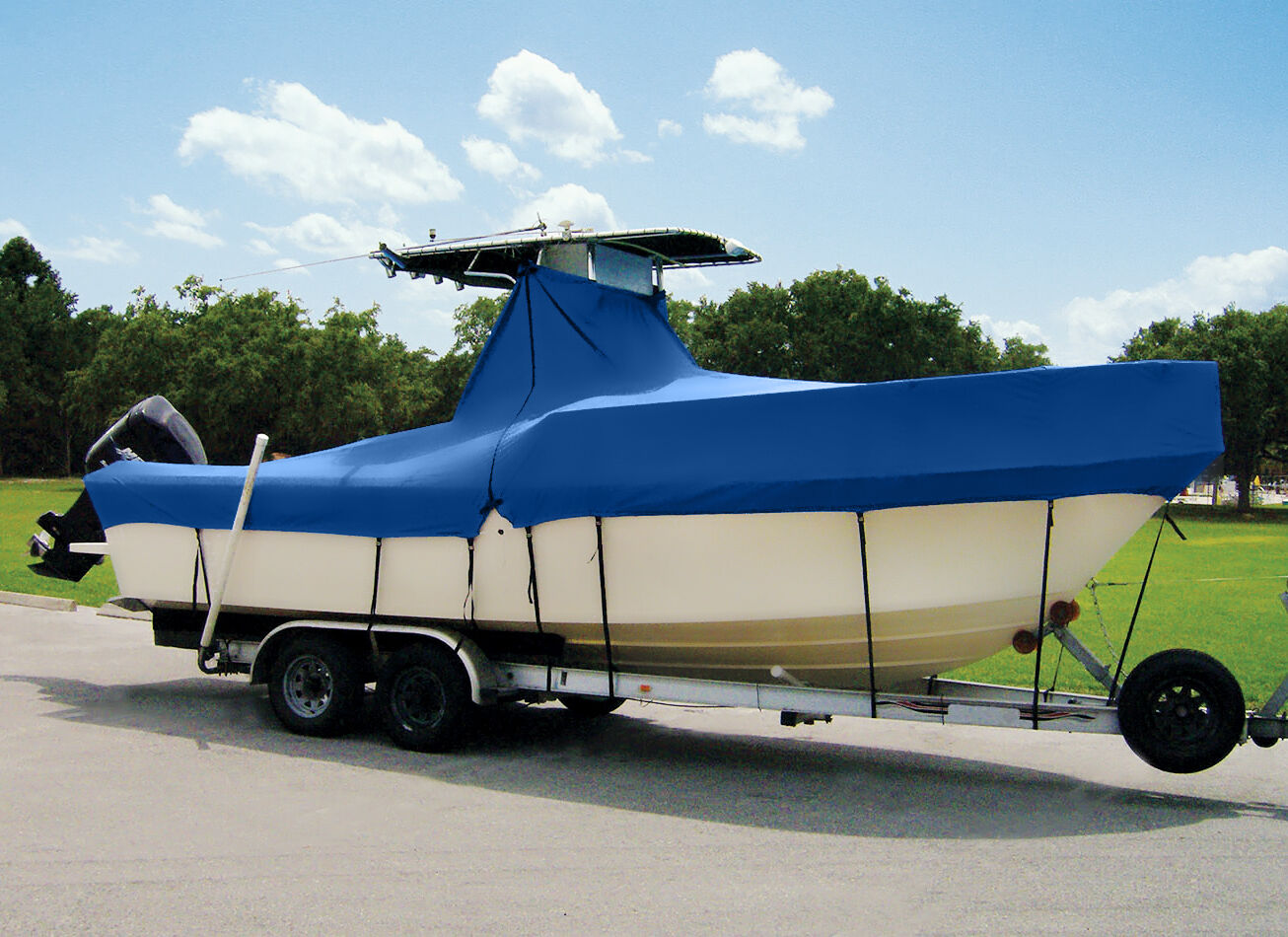 Taylor Made Trailerite Hot Shot Cover for Center Cons T-Top OB 21'5"-22'4" X 102 in Blue