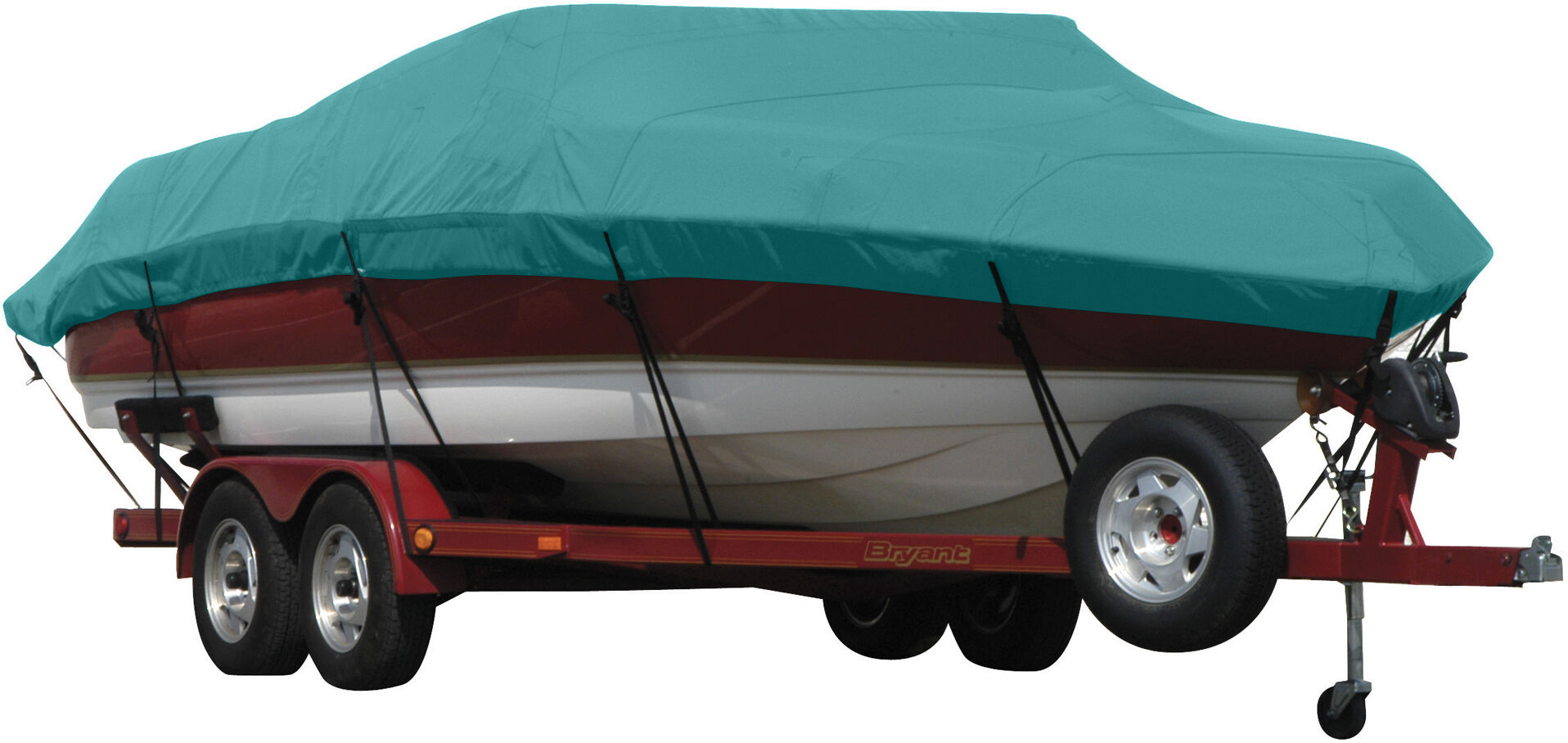 Covermate LOWE 1620 w/ SHIELD w/ PORT TROLL MOTOR O/B Boat Cover in Aqua Blue Acrylic