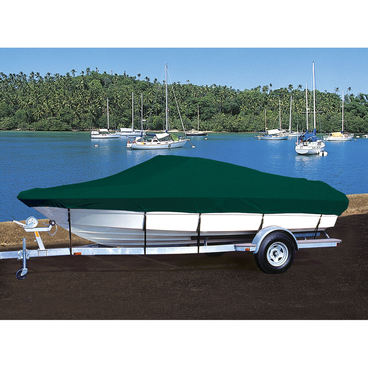 Taylor Made Trailerite Hot Shot Cover for 95-98 Boston Whaler 13 Dauntless CC O/B Boat Cover in Green Polyester