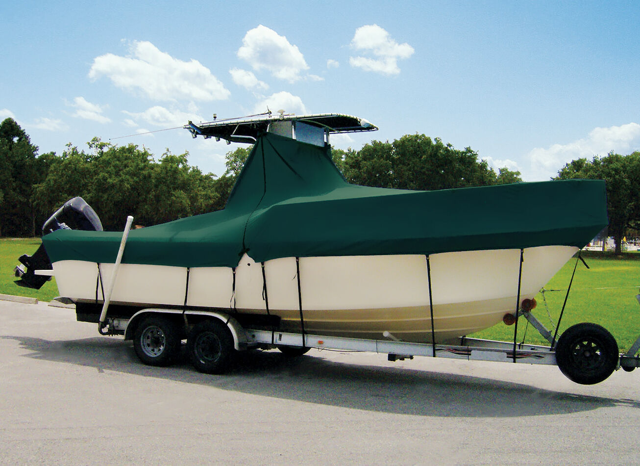 Taylor Made Trailerite Hot Shot Cover for Center Cons T-Top OB 24'5"-25'4" X 102 in Green