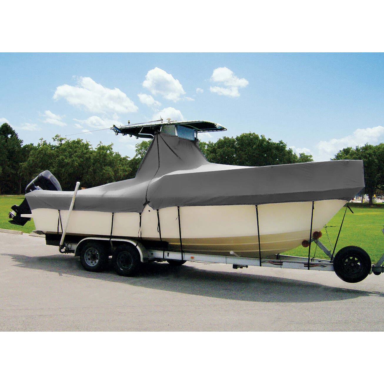 Taylor Made Trailerite Hot Shot Cover for Center Cons T-Top OB 22'5"-23'4" X 102 in Grey