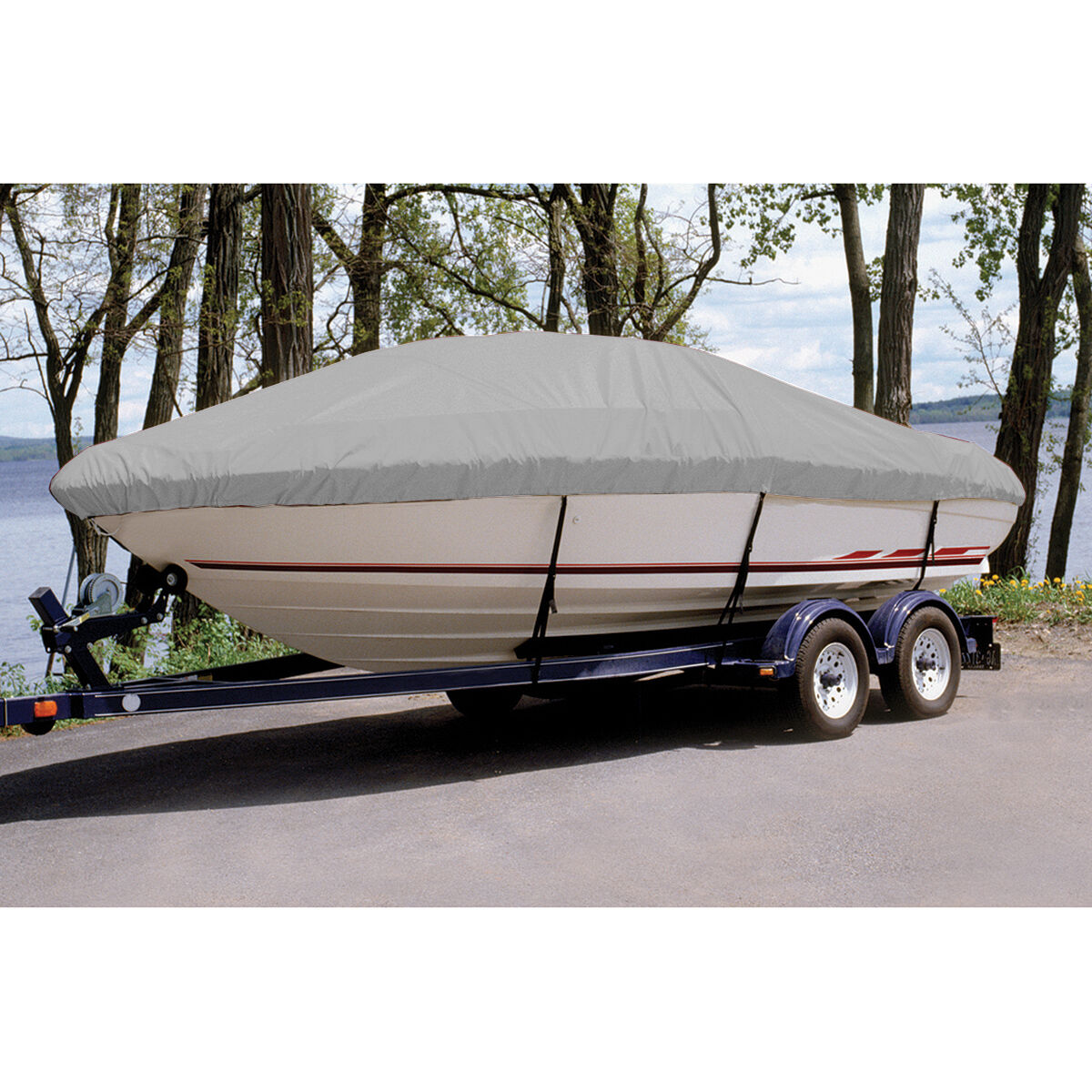 Taylor Made Trailerite Ultima Cover for 98-01 Klamath 14 Delux/SS/SR/ SC w/ Hood Boat Cover in Grey Polyester