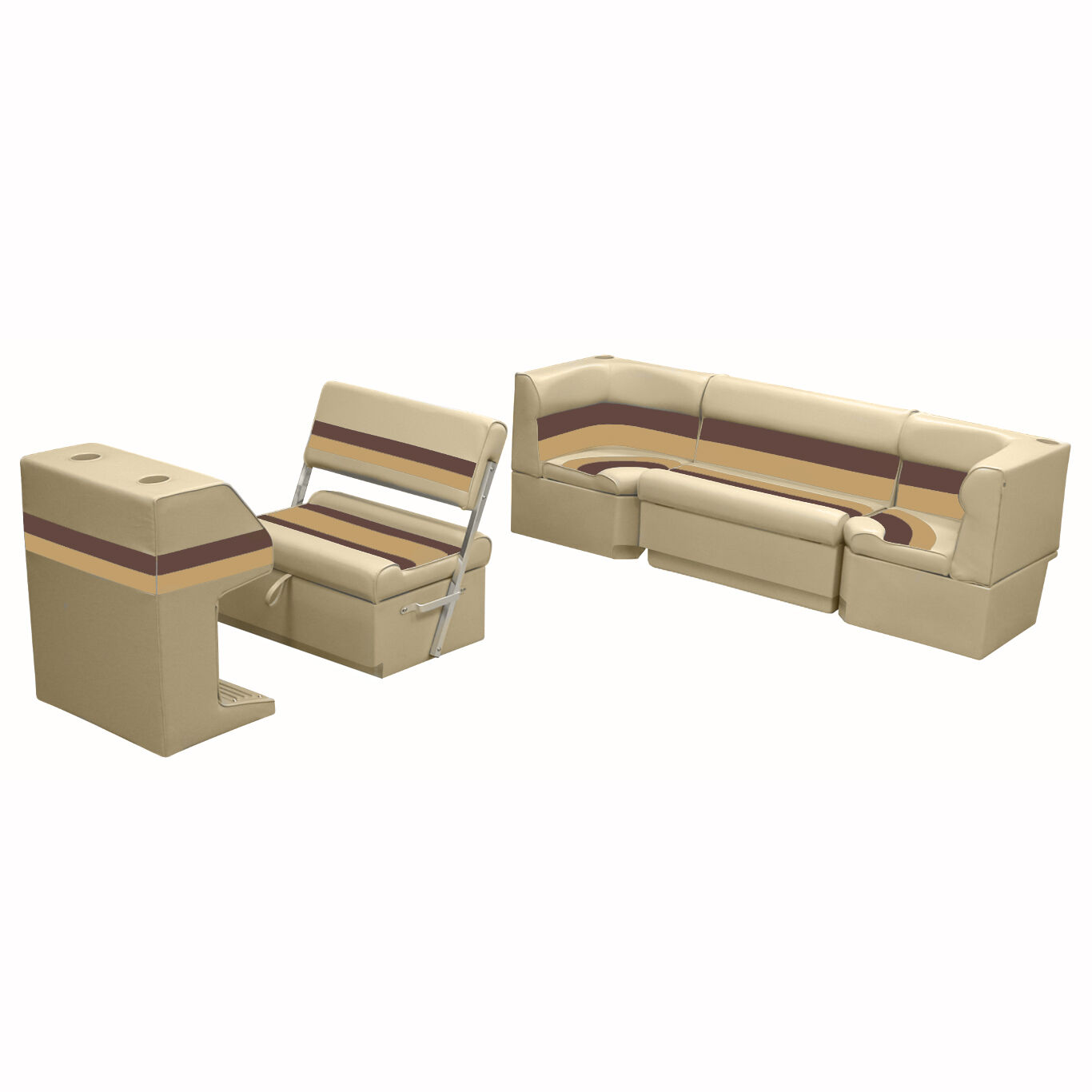 TOONMATE Deluxe Pontoon Furniture w/ Toe Kick Base - Rear Cozy Package, Sand/Chestnut/Gold