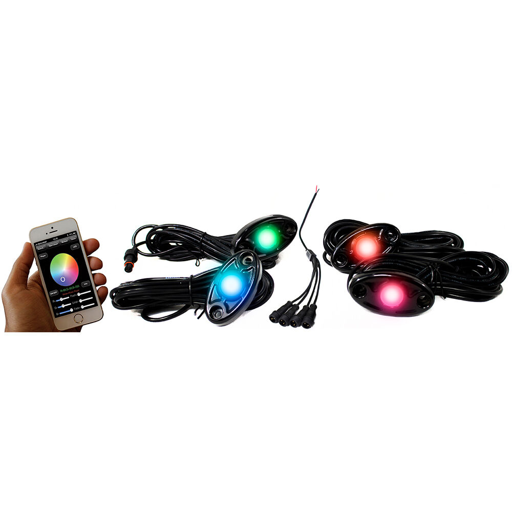 Race Sport Lighting 4-LED Glow Pod Black Kit Smartphone Controlled with Brain Box IP68 12V with All Hardware