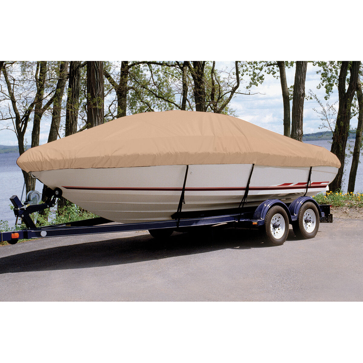 Taylor Made Trailerite Ultima Cover for 98-01 Klamath 14 Delux/SS/SR/ SC w/ Hood Boat Cover in Sand Polyester