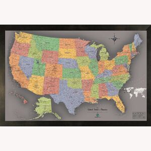 Winding Hills Magnetic Travel Map USA, Modern Grey, 36x24