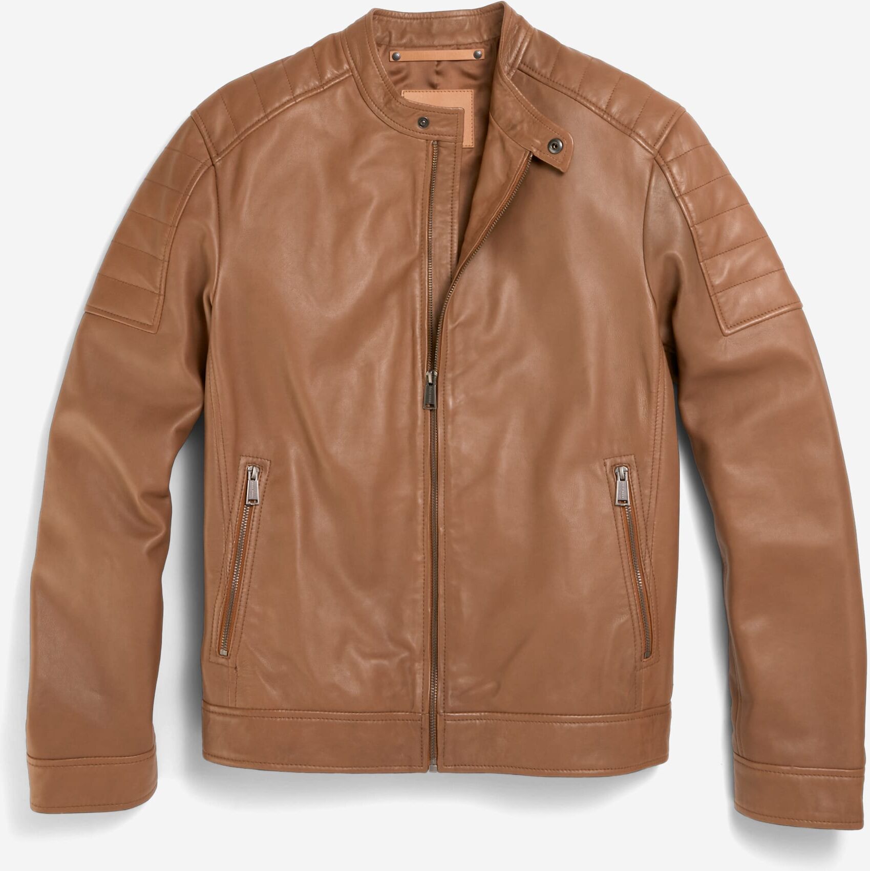 Cole Haan Leather Racer Jacket - Camel - Size: S