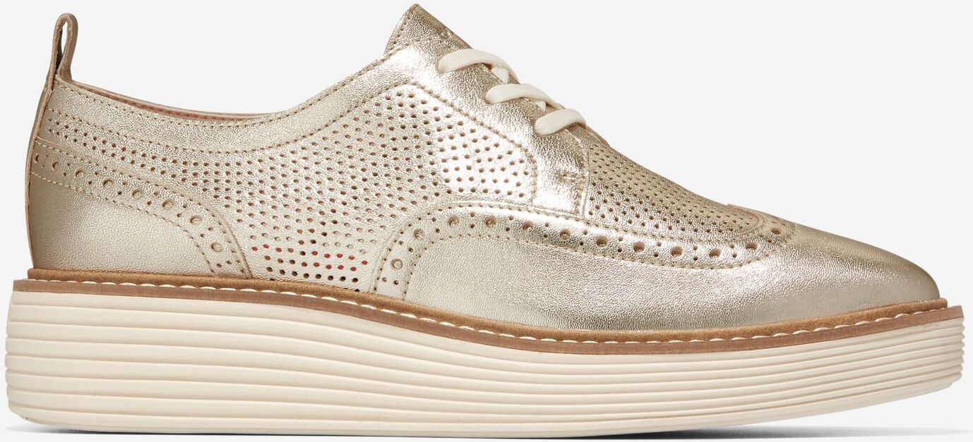 Cole Haan Women's ØriginalGrand Platform Wingtip Oxford - Gold Talca-Ivory - Size: 8.5