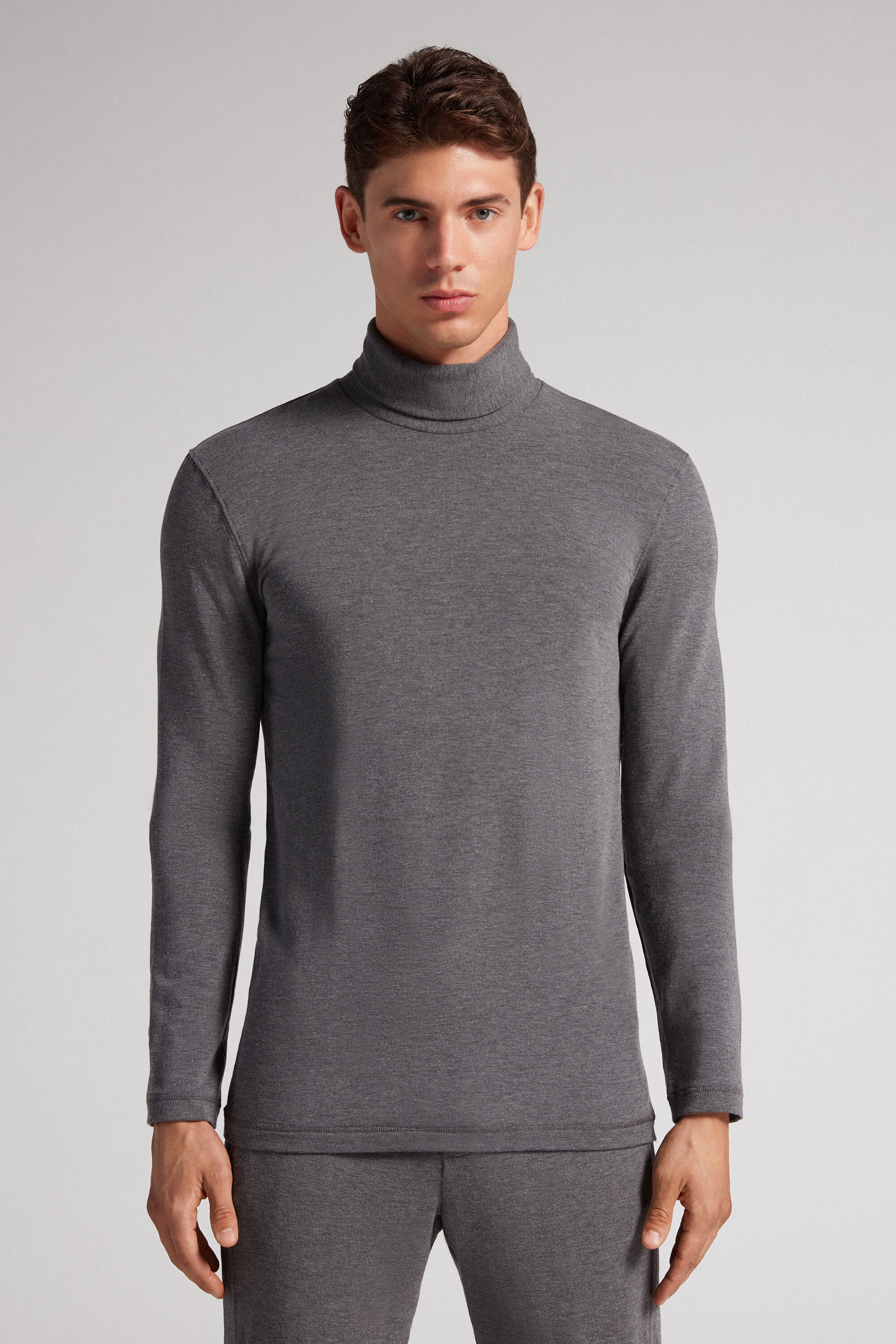 Intimissimi Long-sleeve High-Neck Modal-Cashmere Top Man Dark Grey Size S