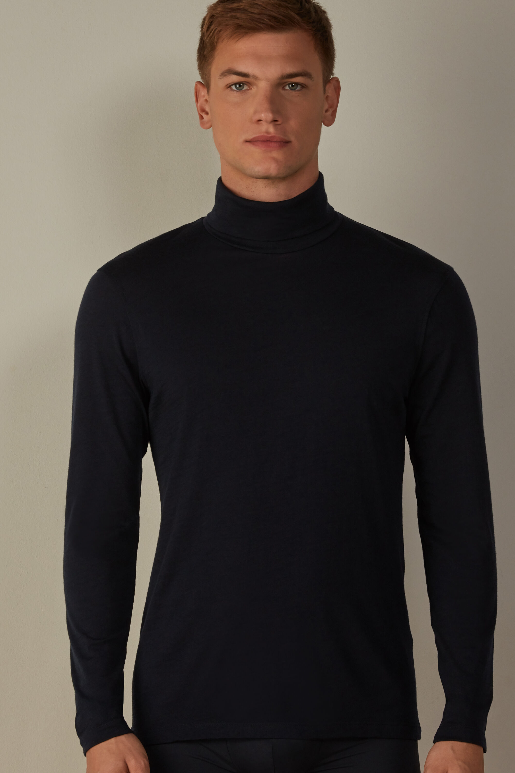 Intimissimi Long-sleeve High-Neck Merino-Wool Top Man Blue Size M