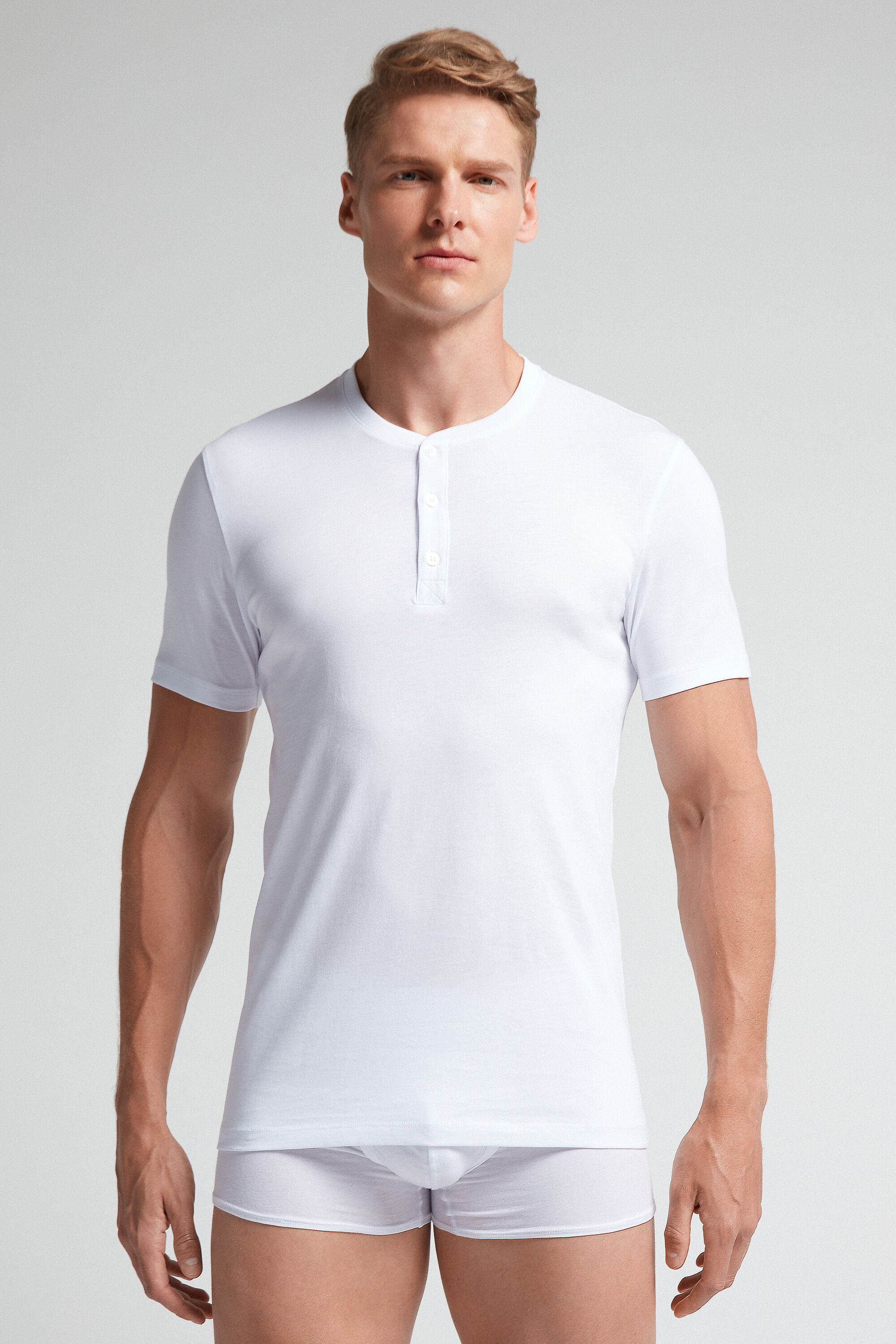 Intimissimi Superior Cotton Henley T-Shirt Man White Size XL