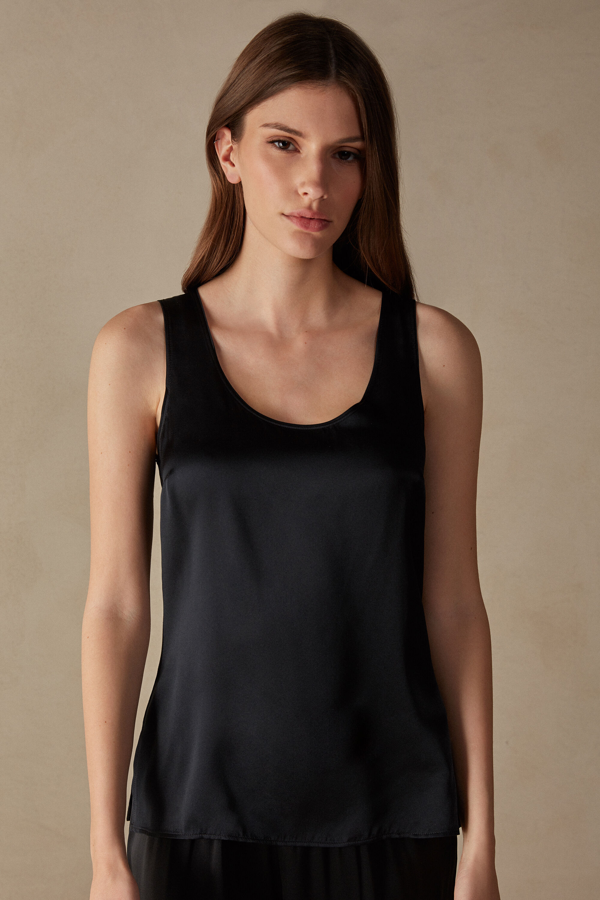 Intimissimi Silk and Modal Tank Top Woman Black Size S