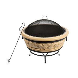 Teamson Home Outdoor Round Scroll Wood Burning Fire Pit, Beig/Green - Size: One Size
