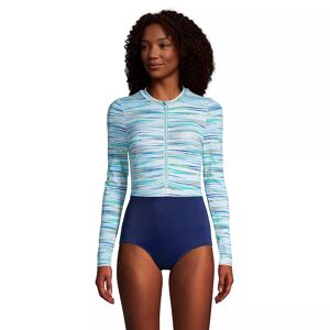 Lands' End Women's Lands' End Tugless Sporty Long Sleeve One-Piece Swimsuit, Size: 14, Blue - Size: 14