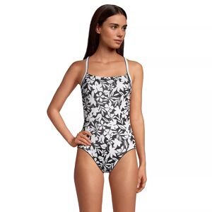 Lands' End Women's Lands' End Bust-Minimizer UPF 50 X-Back One-Piece Swimsuit, Size: 14 LONG, Havana White Black - Size: 14 LONG