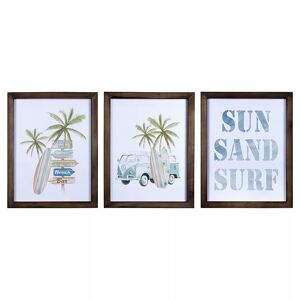 Stratton Home Decor Coastal Set of 3 Sun Sand Surf Framed Wall Art, Multicolor - Size: One Size