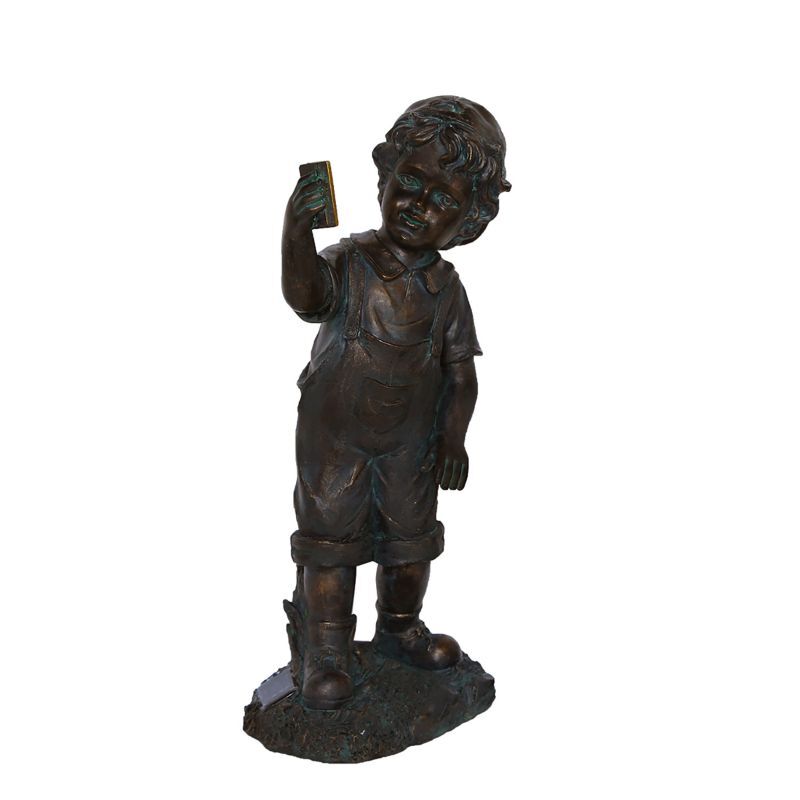 Northlight Boy with Cell Phone Solar Powered LED Lighted Statue - Black - Size: One Size