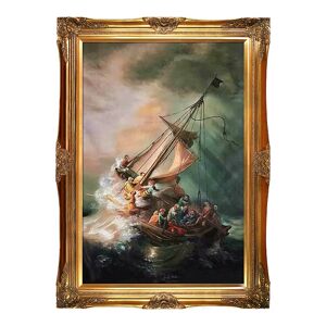 La Pastiche The Storm on the Sea of Galilee Rembrandt Framed Canvas Wall Art, Multicolor, 44X32 - Size: 44X32