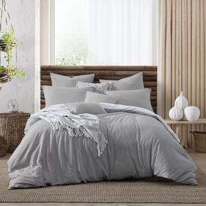 Swift Home Valatie Garment Dyed Duvet Cover Set with Shams, Silver, Twin - Size: Twin