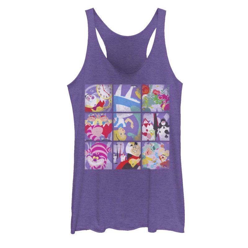 Licensed Character Juniors' Disney Alice In Wonderland Group Shot Puzzle Panels Tank, Girl's, Size: Large, Purple - Size: Large