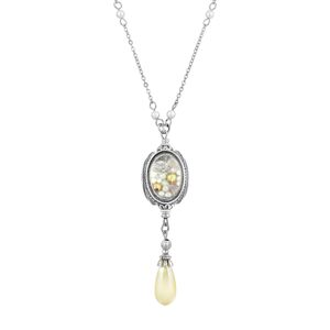 1928 Antiqued Silver Tone Simulated Pearl Drop Spinner Necklace, Women's, White - Size: One Size