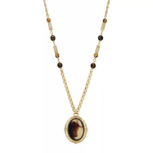 1928 Gold Tone Tortoiseshell Medallion Necklace, Women's, Brown - Size: One Size